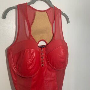 Oppa Red Faux Leather Vinyl Goth Corset Bustier Lingerie Top - Plus Size 2X